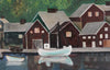 Mid Century Oil Painting from Sweden of a Traditional Harbor