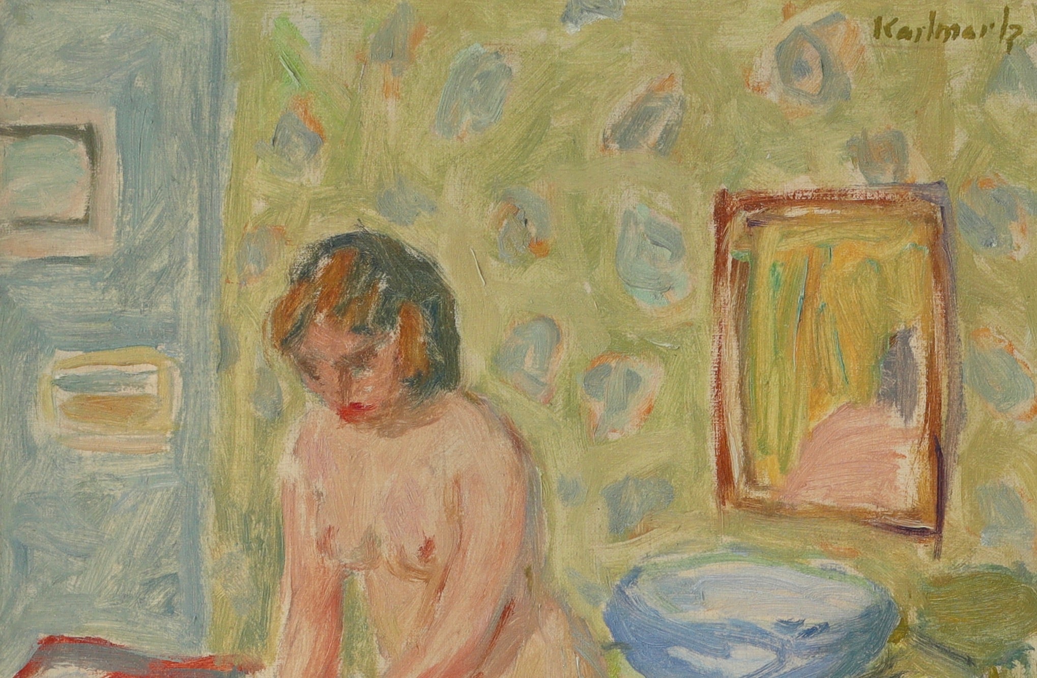 Mid Century figurative Oil Painting From Sweden By G Karlmark