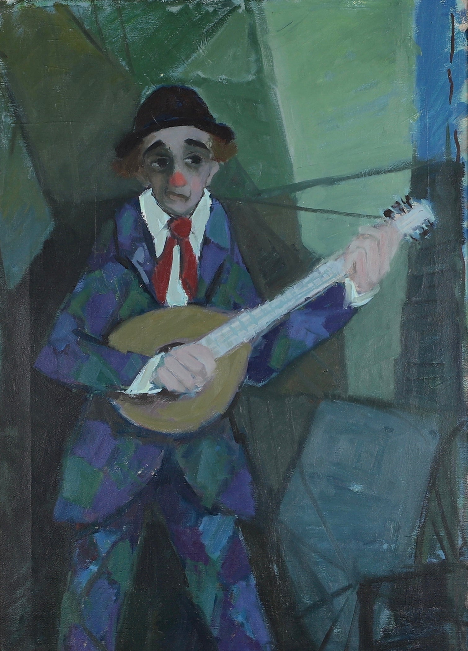 Mid Century Original Clown Oil Painting From Sweden