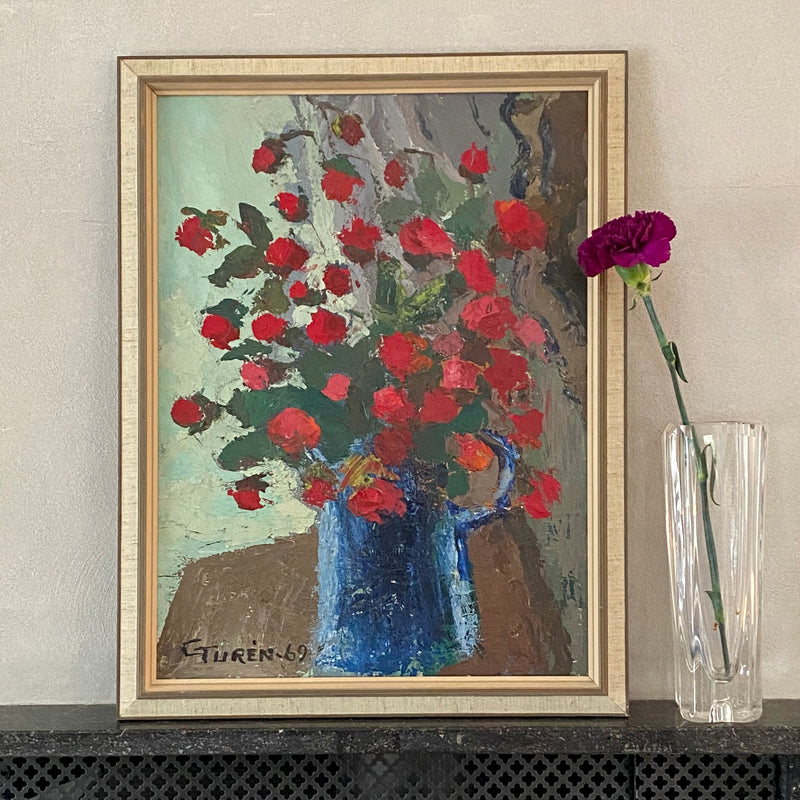 Mid Century Still Life Oil Painting By Greta Turén from 1969