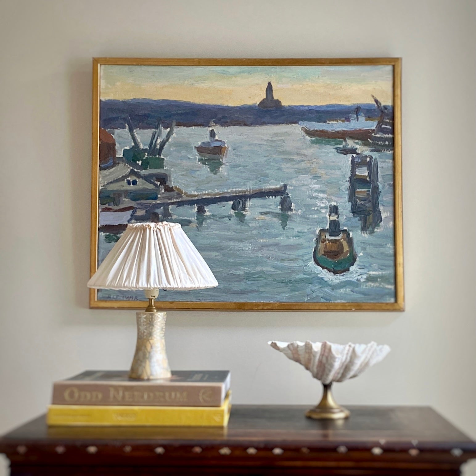 Vintage Mid Century Coastal Oil Painting By A Ivar Sweden