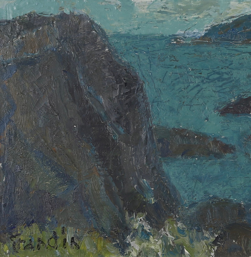 Mid Century Coastal Oil Painting By S Grandin Sweden