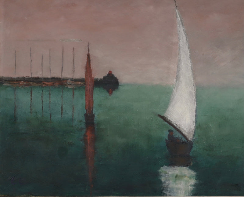 Mid Century Original Sailboat Oil Painting From Sweden