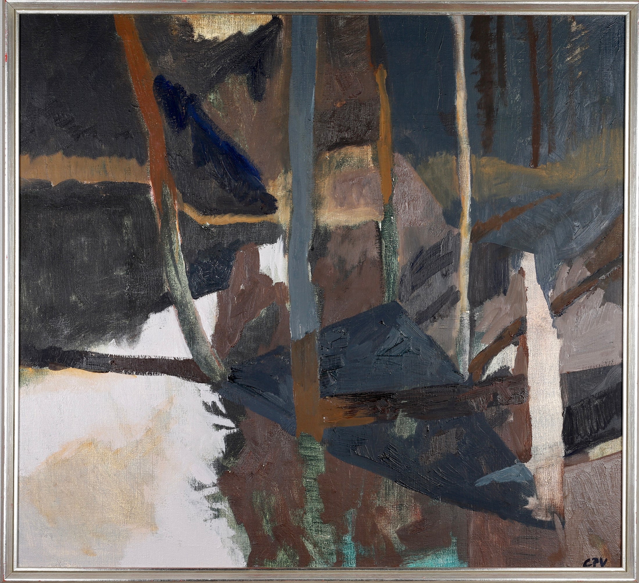 Mid Century Abstract Landscape Oil Painting From Sweden