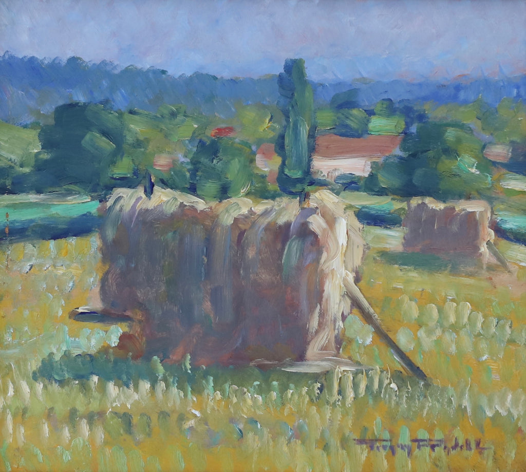 Vintage Landscape Oil Painting Haystack By Torgny Rydahl Sweden