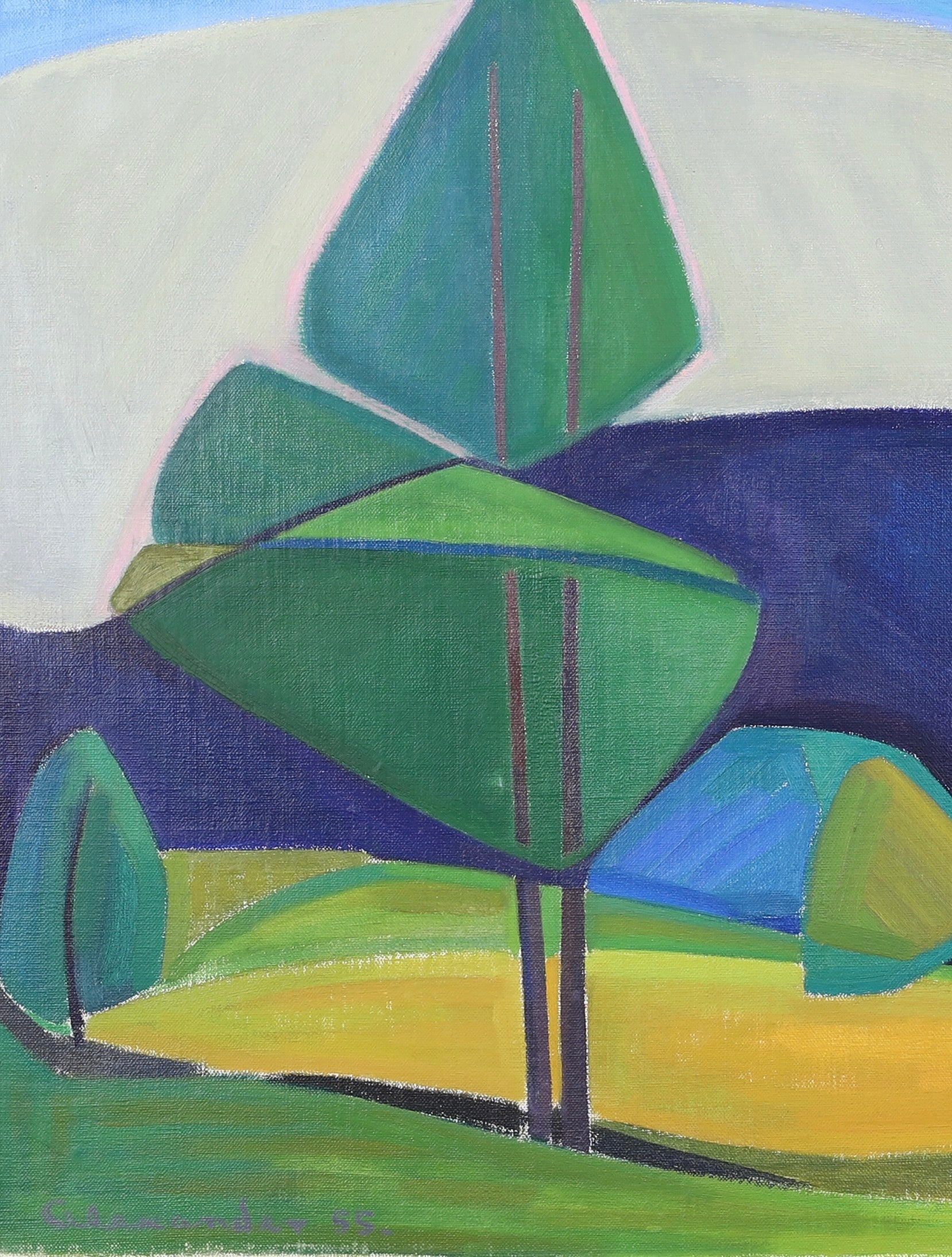 Mid Century Vintage Landscape Oil Painting From Sweden By Alexander