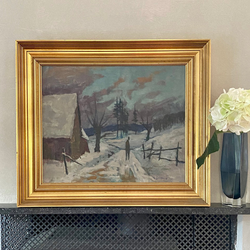 Vintage Winter Oil Painting From Sweden by Bertil Landelius