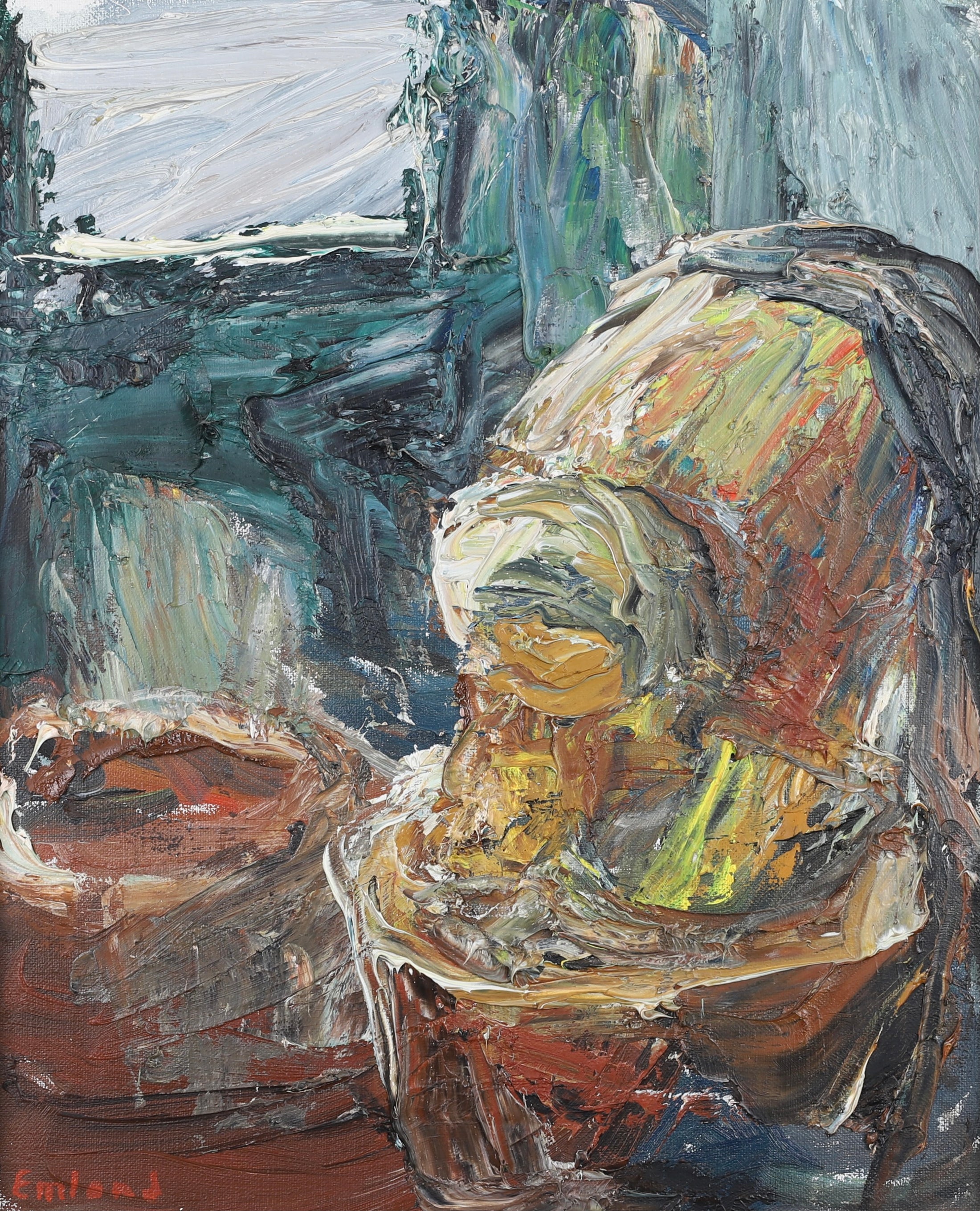 Vintage Mid Century Expressionist Oil Painting By E Emland  Sweden