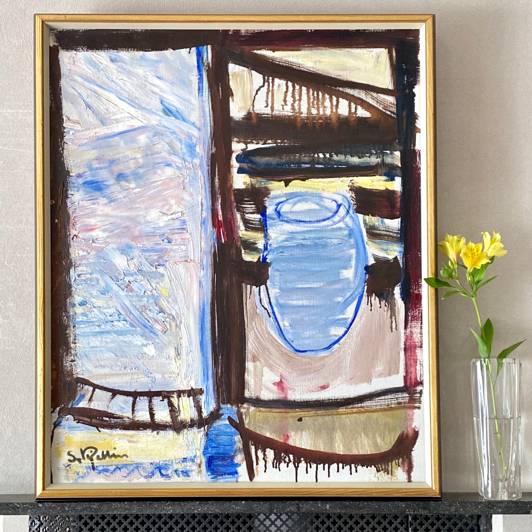 Vintage Mid Century Oil Painting From Sweden by S Kjellin