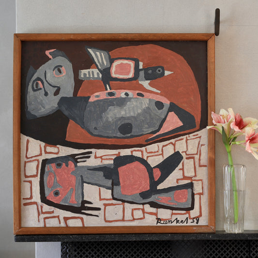 Mid Century Original Still Life Oil Painting by Kristina Runkel Sweden 1959
