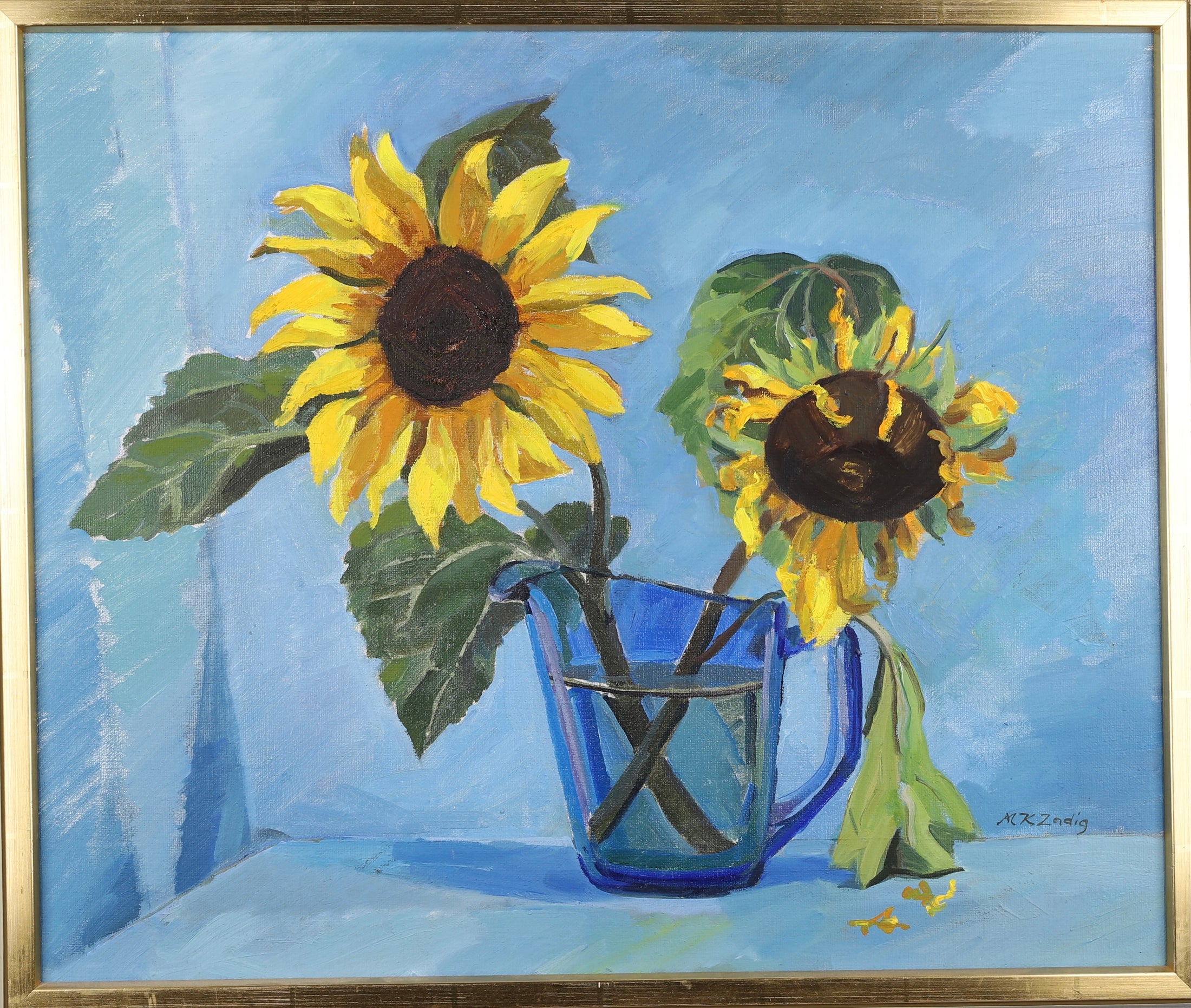 Vintage Art Room Oil Painting Of Sunflowers Sweden