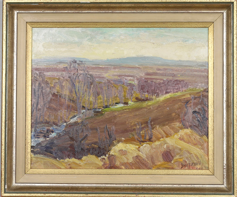 Mid Century Original Landscape Oil Painting From Sweden by B Forsell 1944