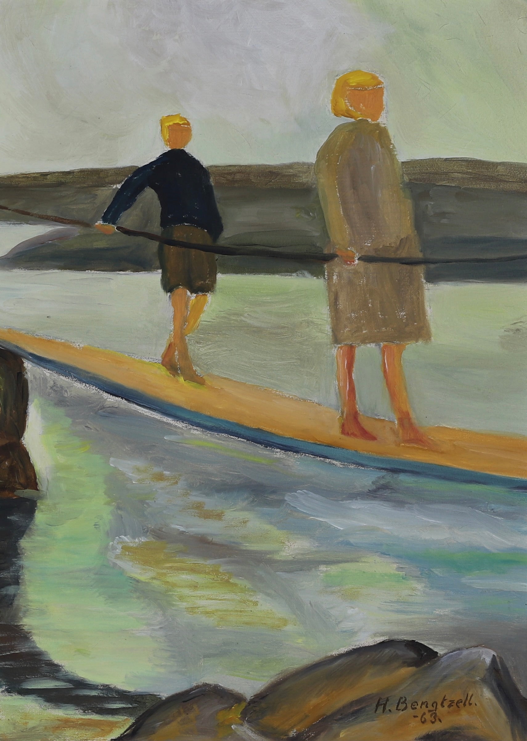 Vintage Mid Century Oil Painting By H Bengtzell Sweden 1963