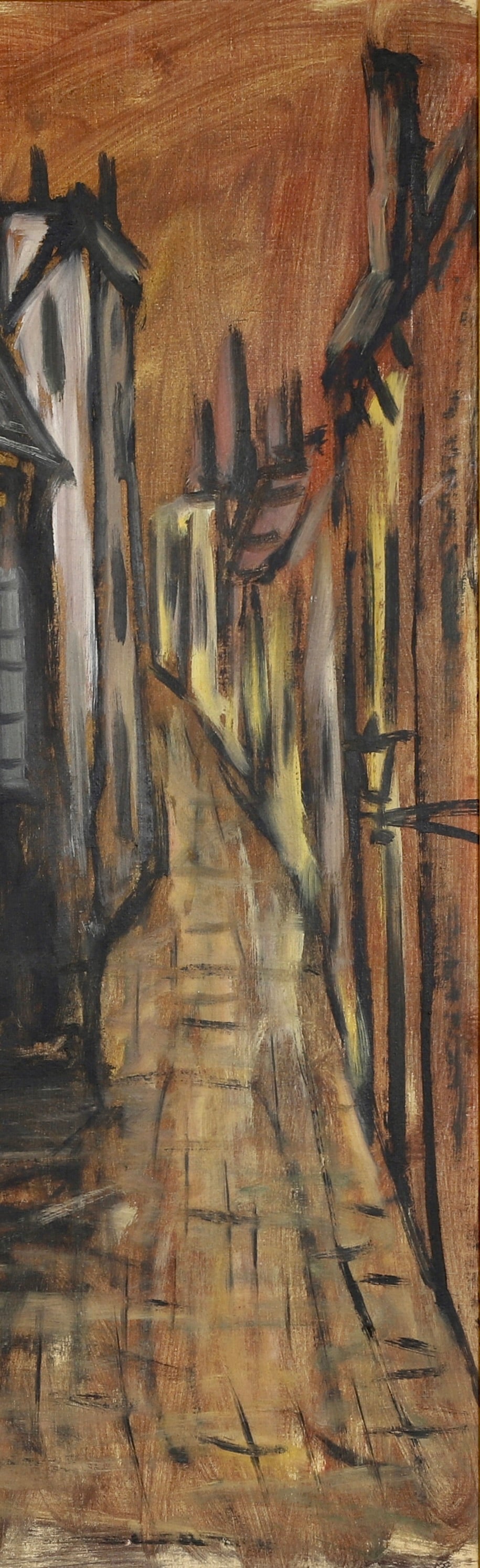 Mid Century Original Cityscape Oil Painting From Sweden