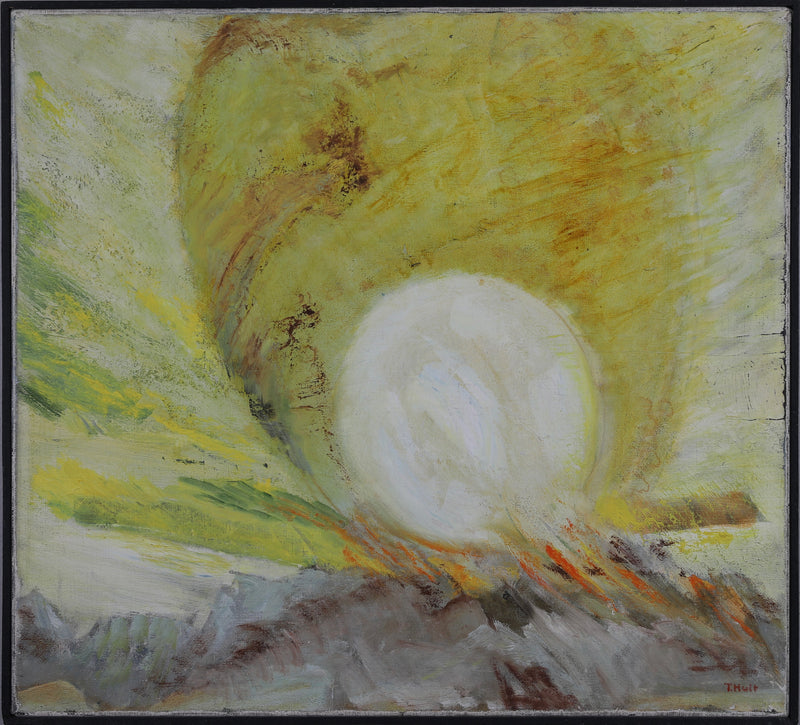 Mid Century Abstract Oil Painting By T Hult Sweden