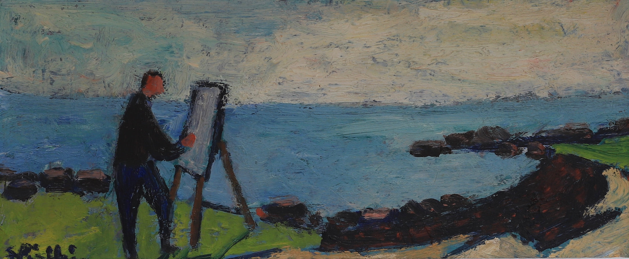 Vintage Mid Century Oil Painting From Sweden by Stig Kjellin