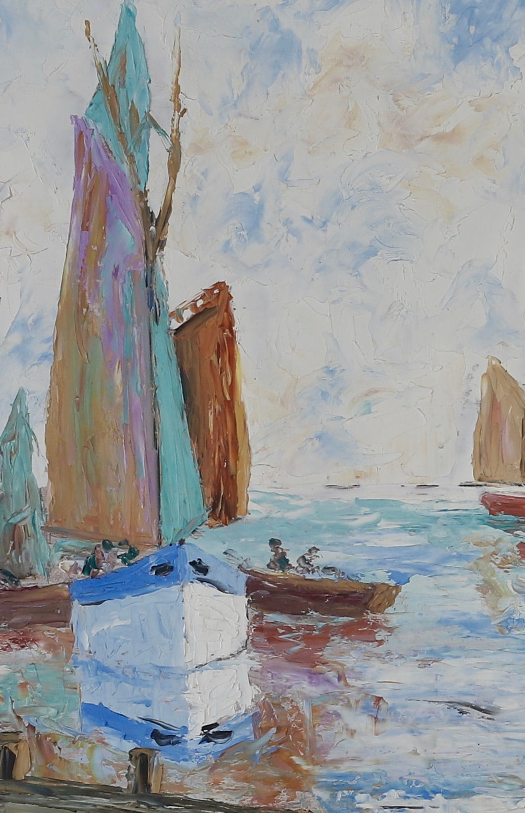 Mid Century Vintage Art Coastal Scene Oil Painting From Sweden