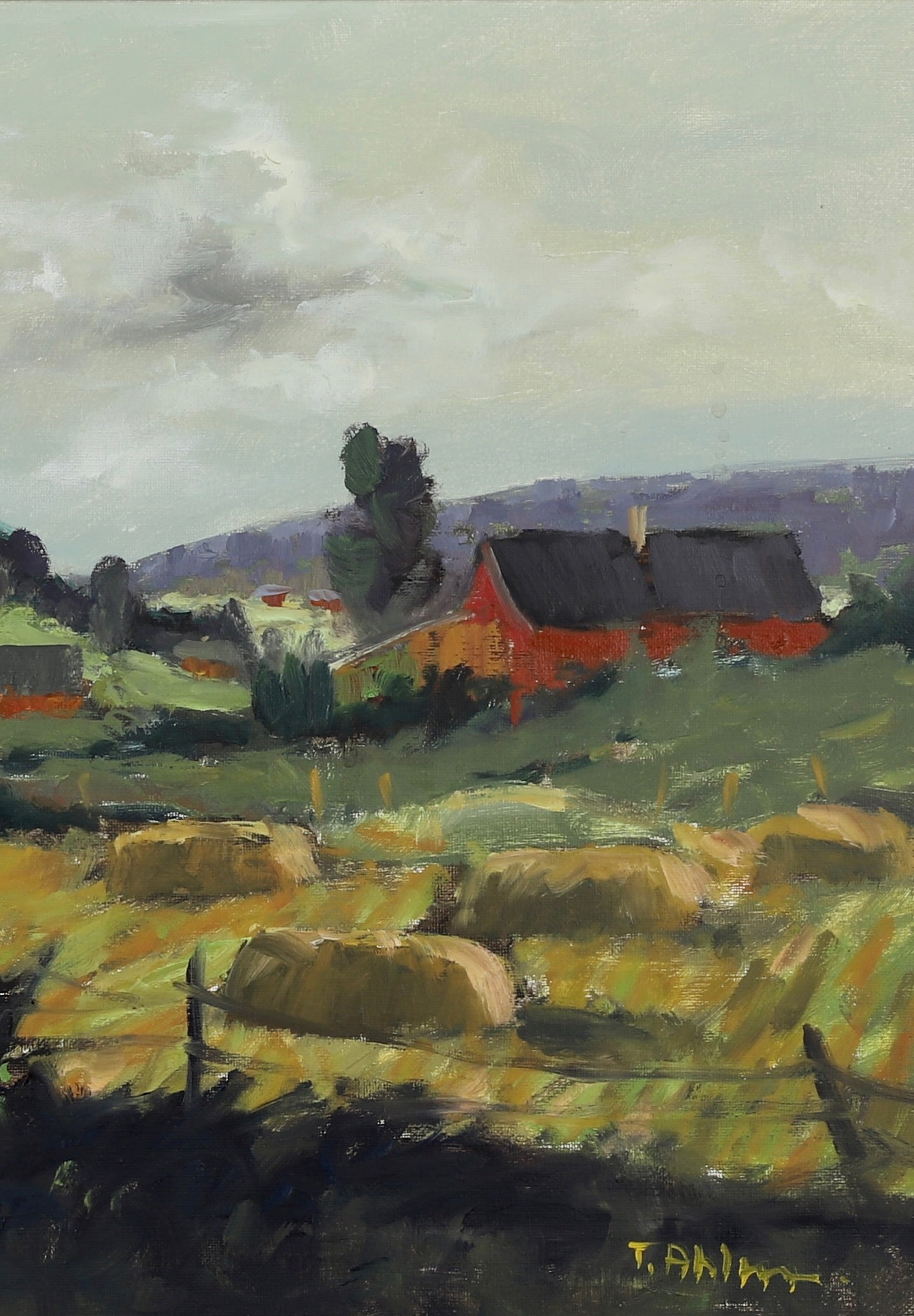 Mid Century Vintage Landscape Oil Painting by T Ahlm From Sweden