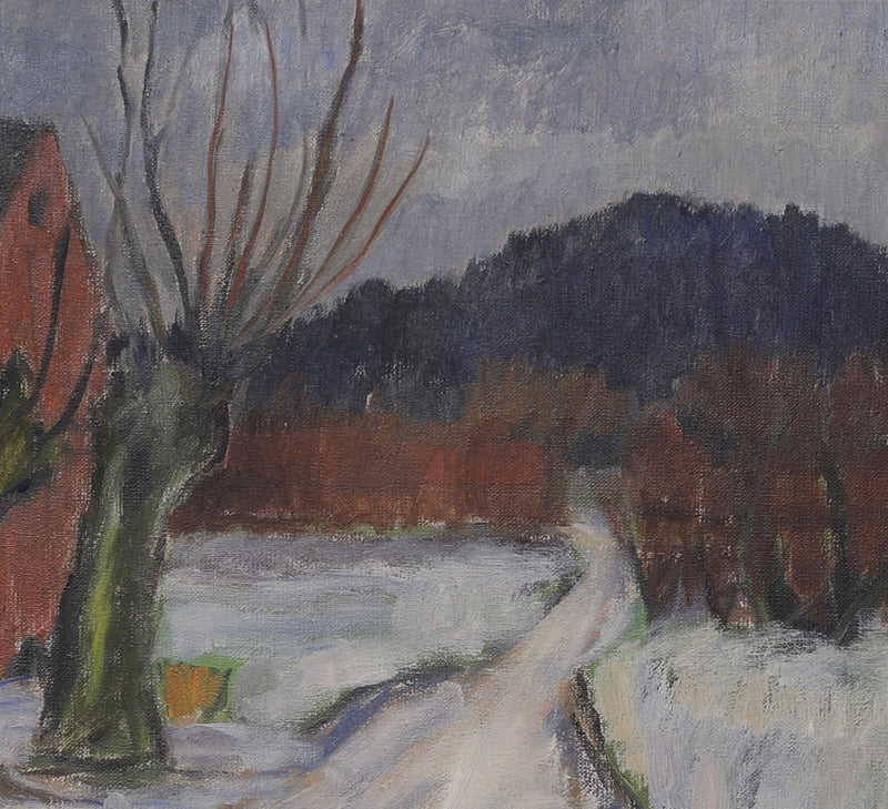 Mid Century Winterscape Oil Painting by E Selander