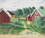 Mid Century Original Country Village Oil Painting From Sweden