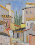 Load image into Gallery viewer, Mid Century Cityscape Oil Painting from Sweden By A K
