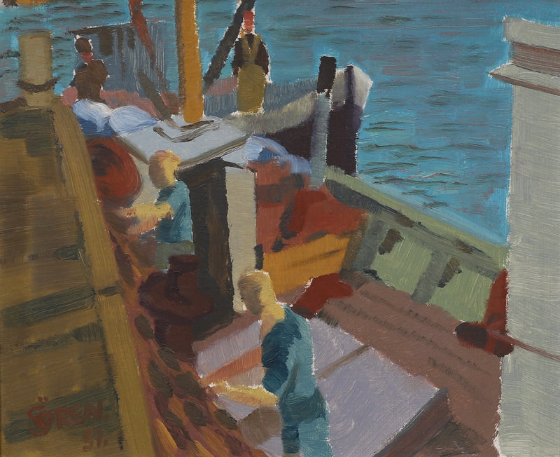 Mid Century Coastal Oil Painting from Sweden From 1951