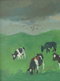 Load image into Gallery viewer, Mid Century Oil Painting Calves Sweden
