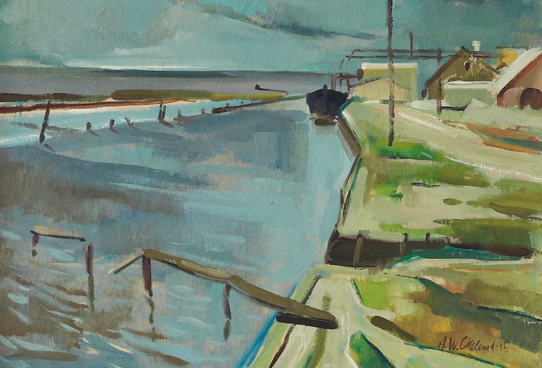Mid Century Original Landscape Oil Painting From Sweden