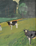 Mid Century Oil Painting Calves from Sweden