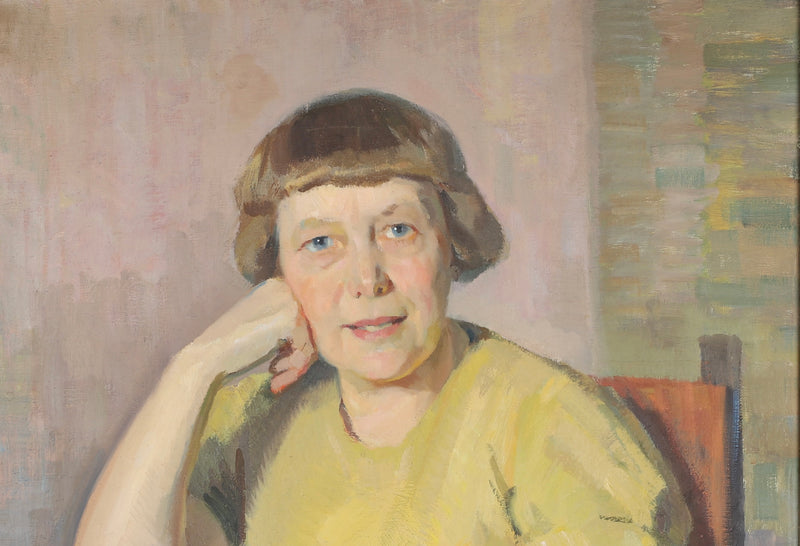 Mid Century Original Portrait Oil Painting by A Larsen 1936