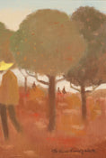 Load image into Gallery viewer, Mid Century Oil Painting of Fruit Pickers By Fabian Lundqvist From Sweden
