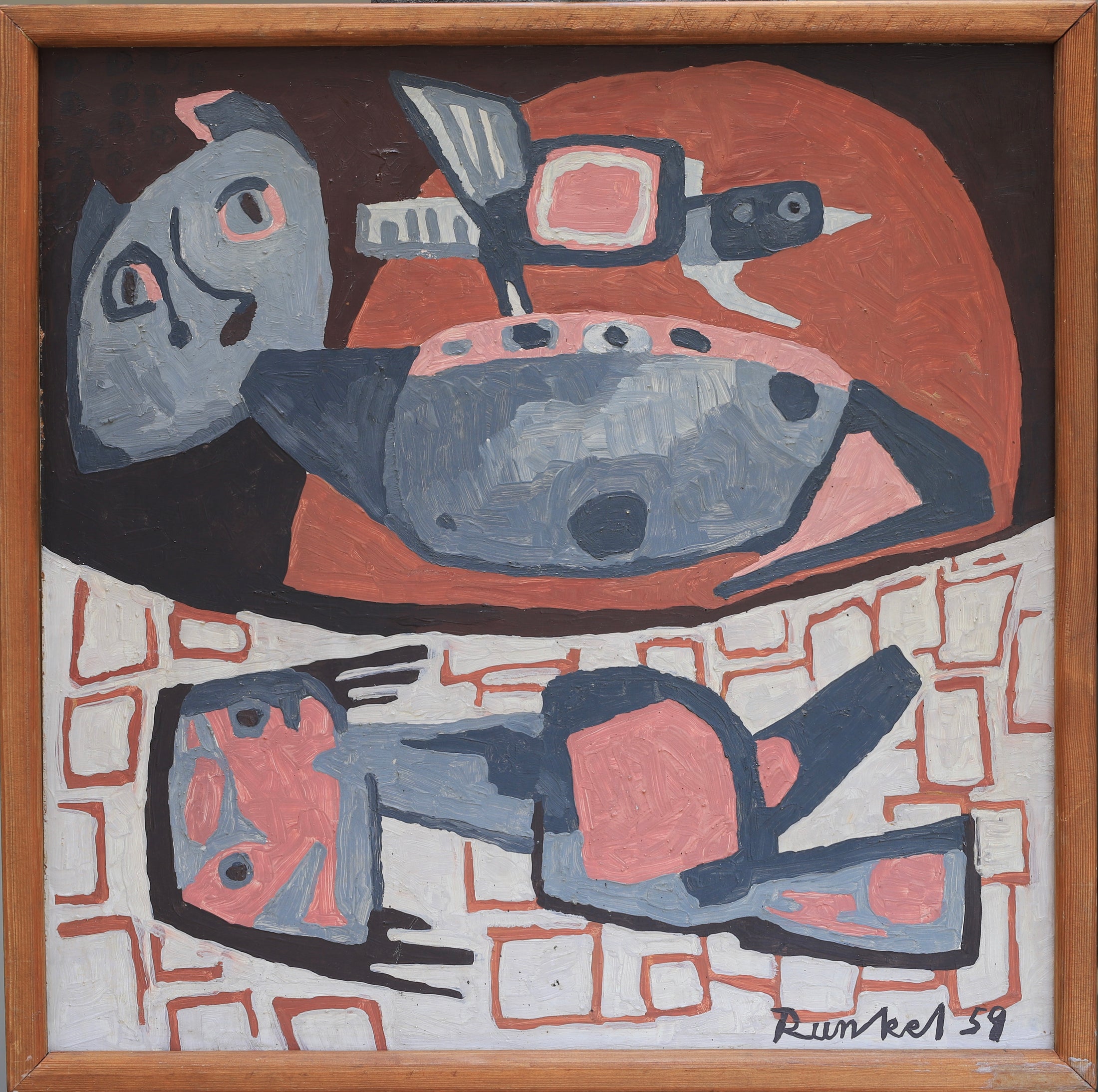 Mid Century Original Still Life Oil Painting by Kristina Runkel Sweden 1959
