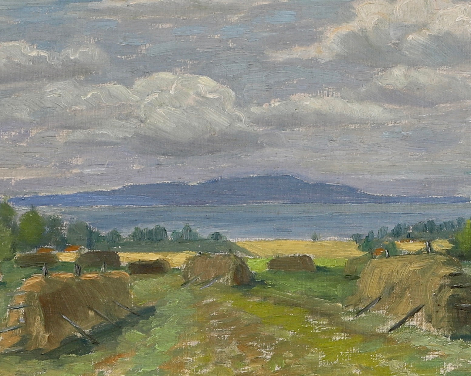 Mid Century Haystack Oil Painting From Sweden 1949