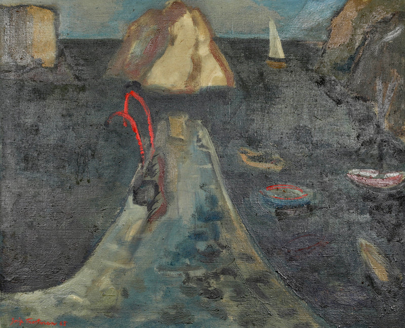 Vintage Mid Century Coastal Oil Painting By J Trostman Sweden