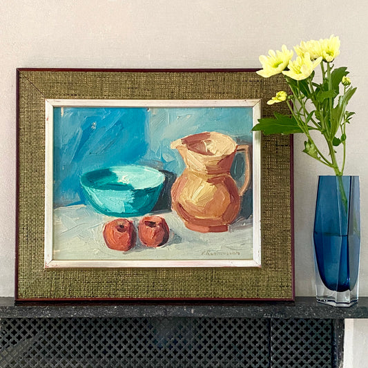 Vintage Mid Century Oil Painting by V Rasmussen from Sweden