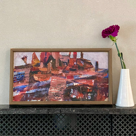 Mid Century Abstract Oil Painting by Hans Fritzdorf Sweden
