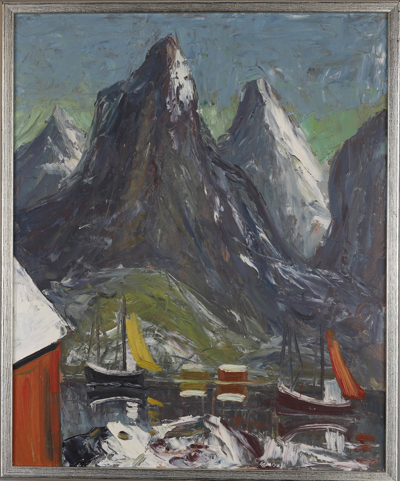 Mid Century Original Fjord Oil Painting From Sweden