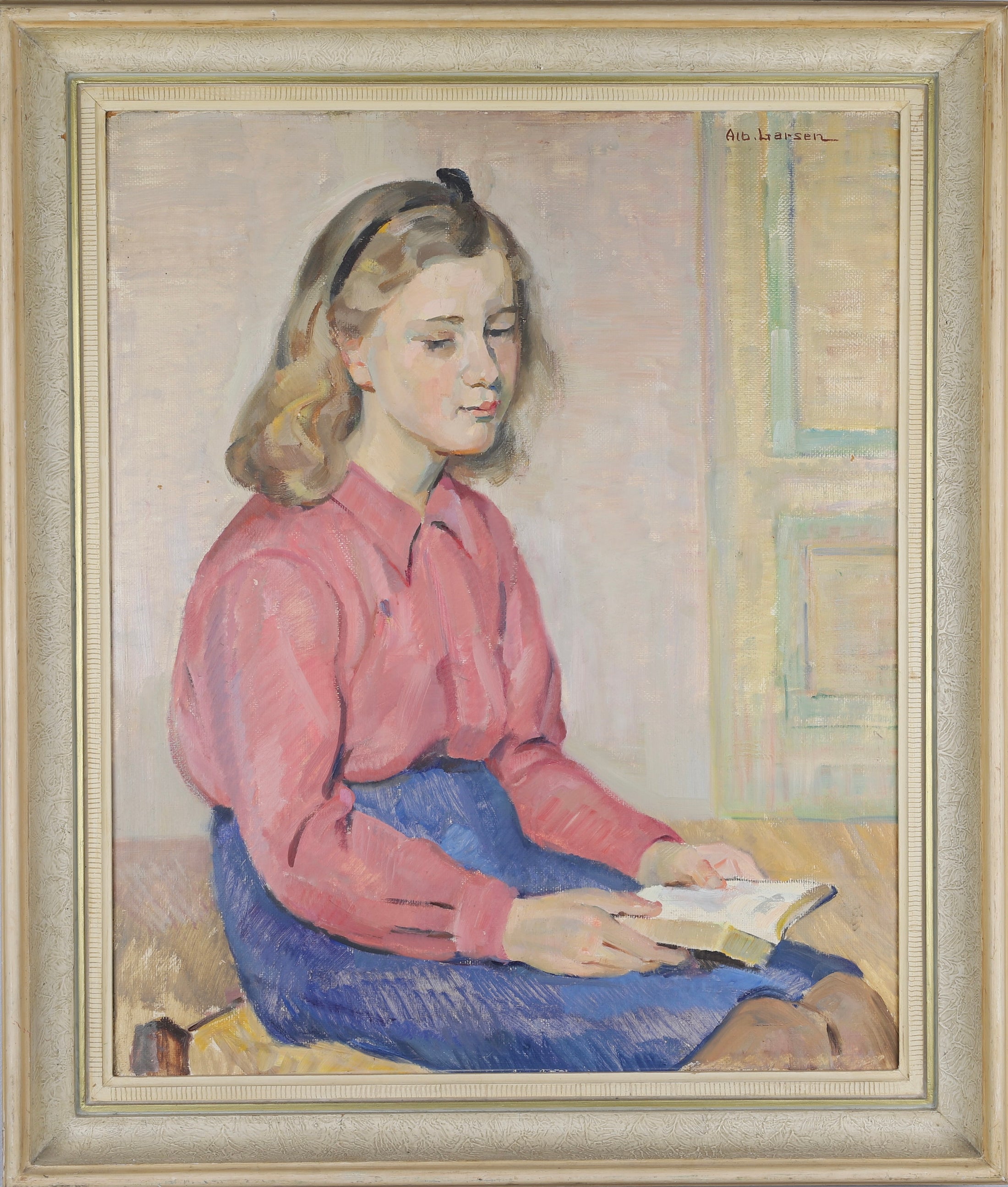 Mid Century Original Portrait Oil Painting by A Larsen