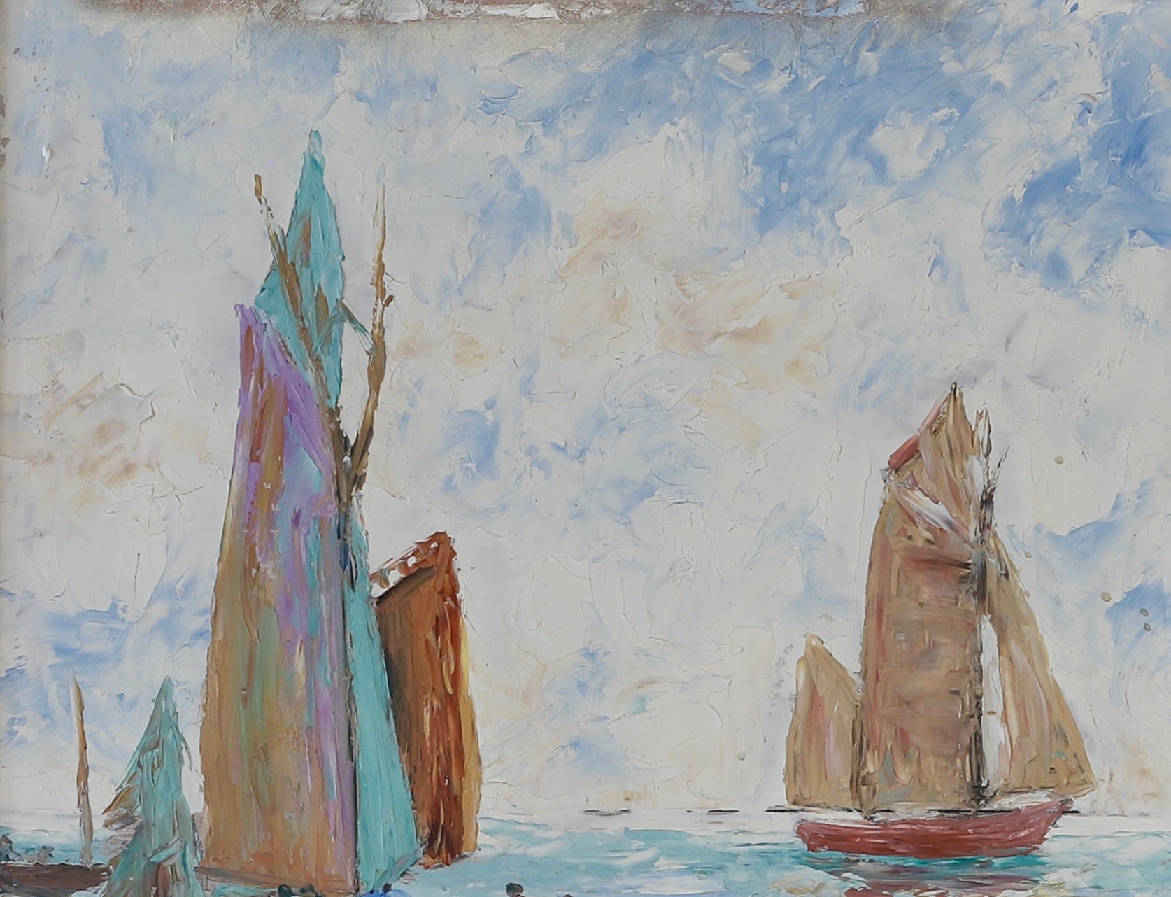 Mid Century Vintage Art Coastal Scene Oil Painting From Sweden