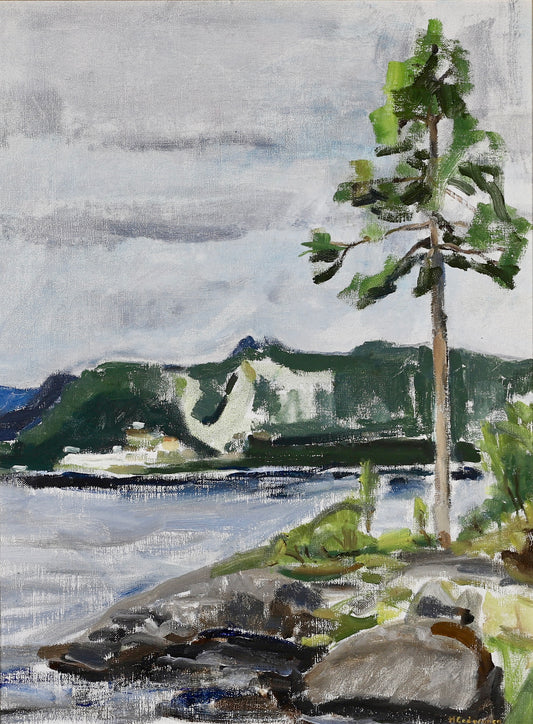 Vintage Art Room Mid Century Coastal Oil Painting from Sweden