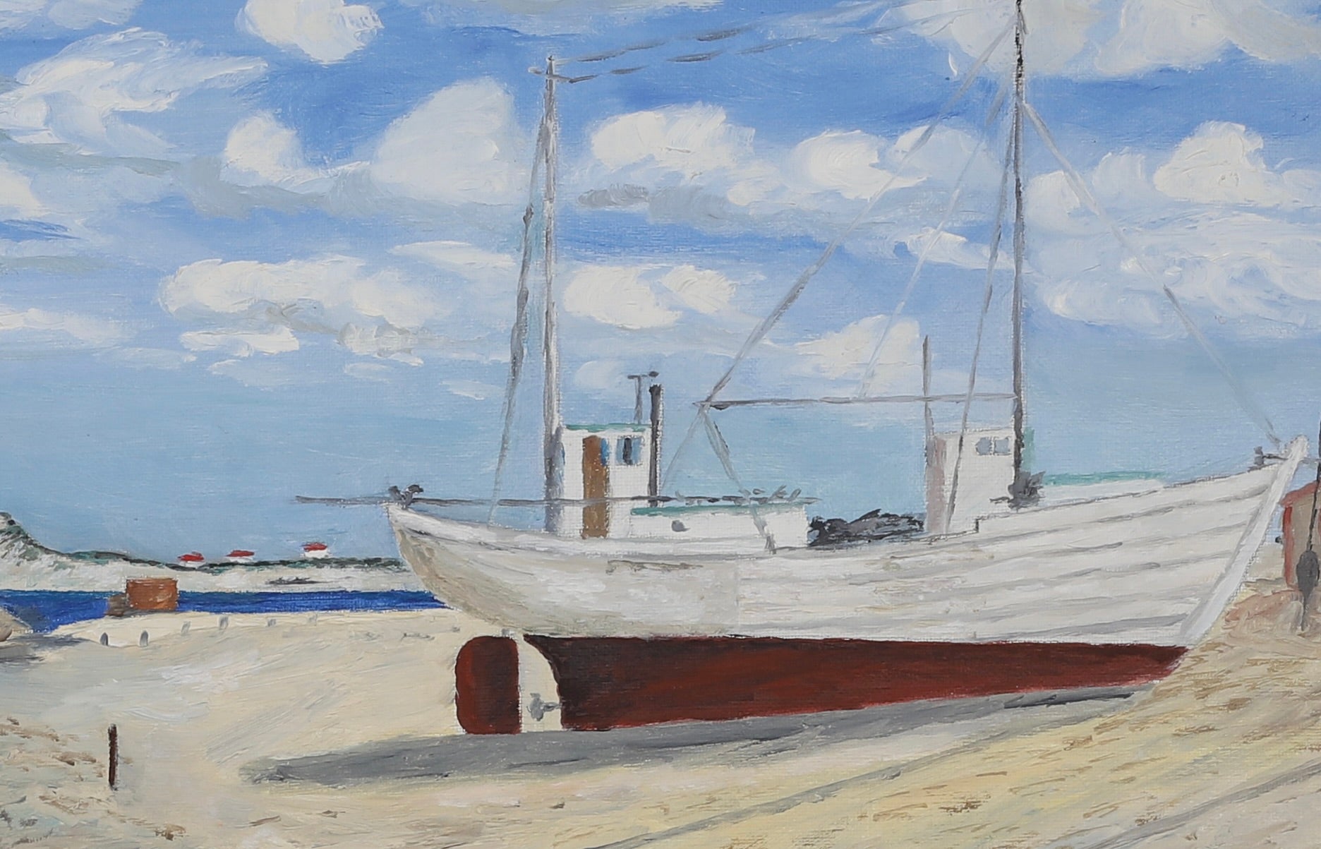 Mid Century Original Coastal Oil Painting From Sweden by E Ljungberg 1969