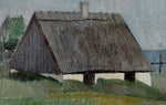 Vintage Mid Century Coastal Oil Painting of Seaside House From Sweden