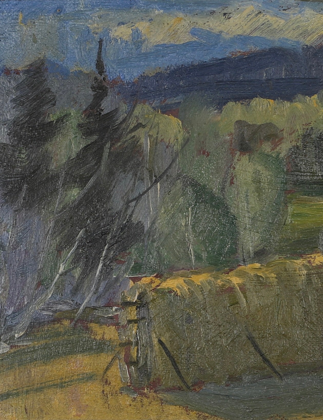 Mid Century Haystack Oil Painting From Sweden