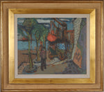 Mid Century Harbor Oil Painting from Sweden By J Bören