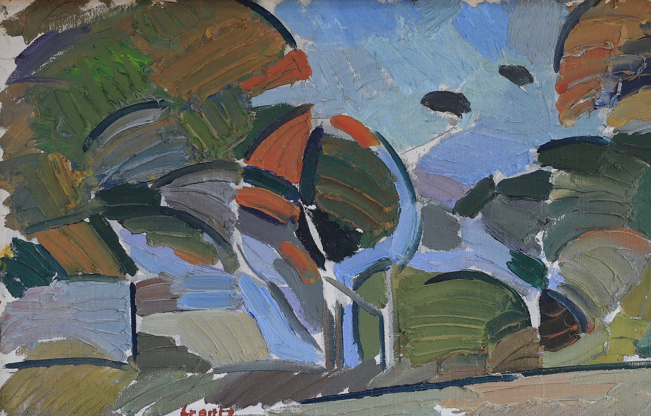 Mid Century Landscape Oil Painting By Bengt Crantz Sweden