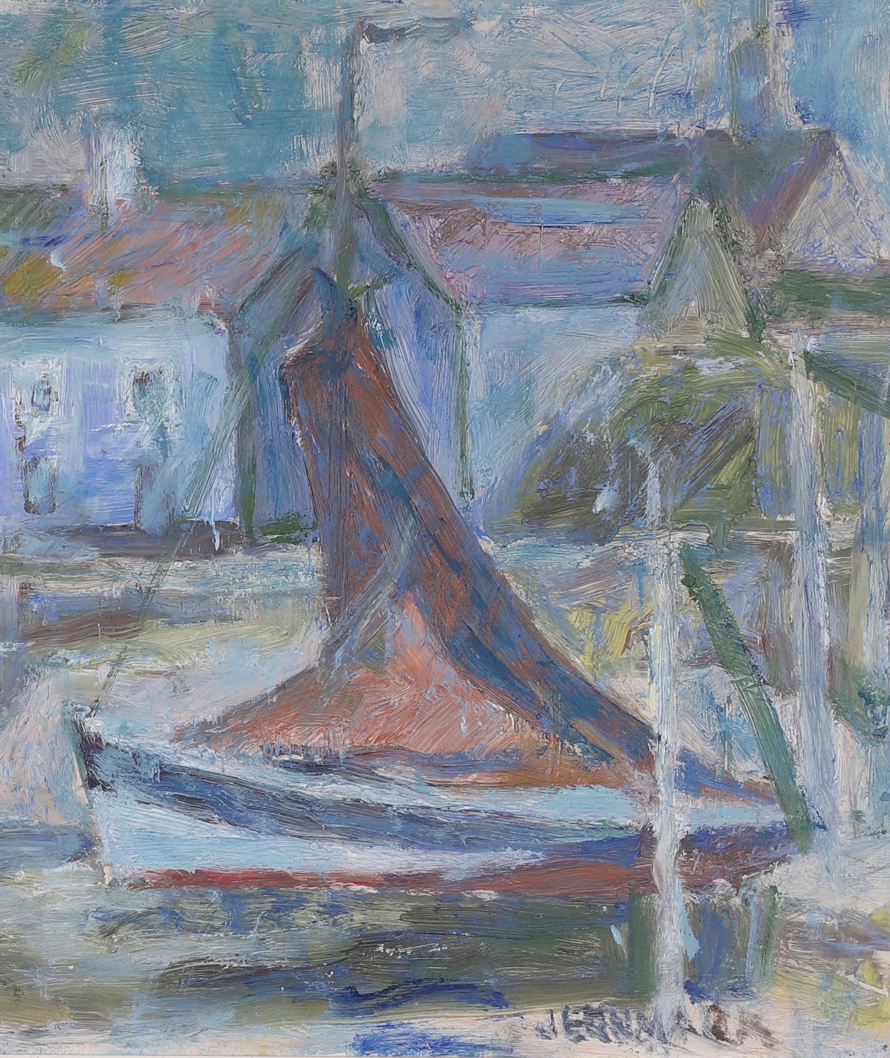 Vintage Art Mid Century Coastal Oil Painting from Sweden By S Jernmark