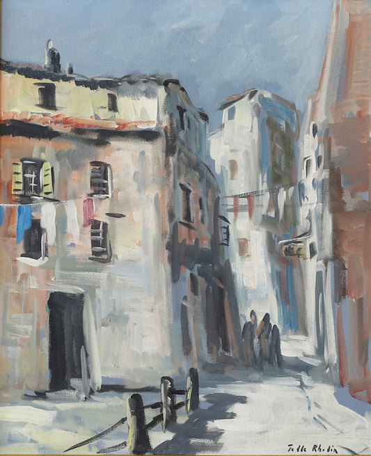 Mid Century Original Cityscape Oil Painting From Sweden