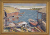 Mid Century Vintage Art Coastal Scene Oil Painting From Sweden