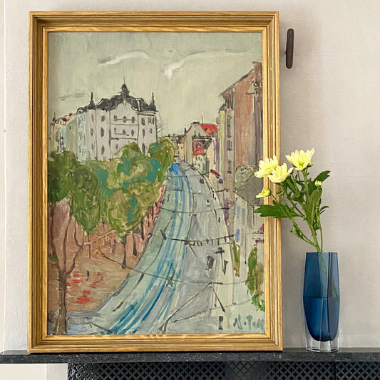 Mid Century Original Parisian Cityscape Oil Painting From Sweden