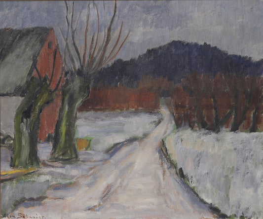 Mid Century Winterscape Oil Painting by E Selander